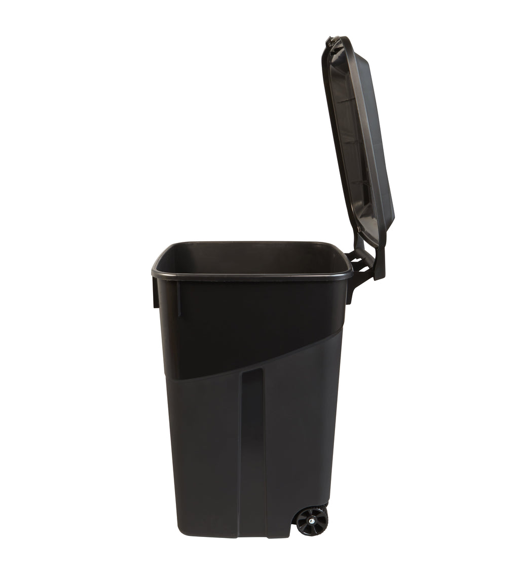 Hyper Tough 45 Gallon Wheeled Heavy Duty Plastic Garbage Can, Attached Lid, Black