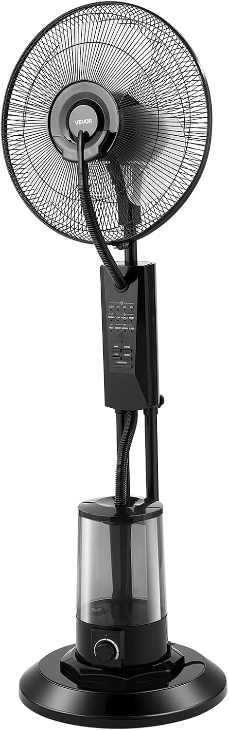 VEVOR Misting Fan, 3 Wind Speeds Misting Standing Fan, Mister Cooling Fans with 0.79 gal Water Tank, Remote & Panel Control, Water Cooling Fans for Indoor, Outdoor, Garage, Patio, Living Room, 3 Modes
