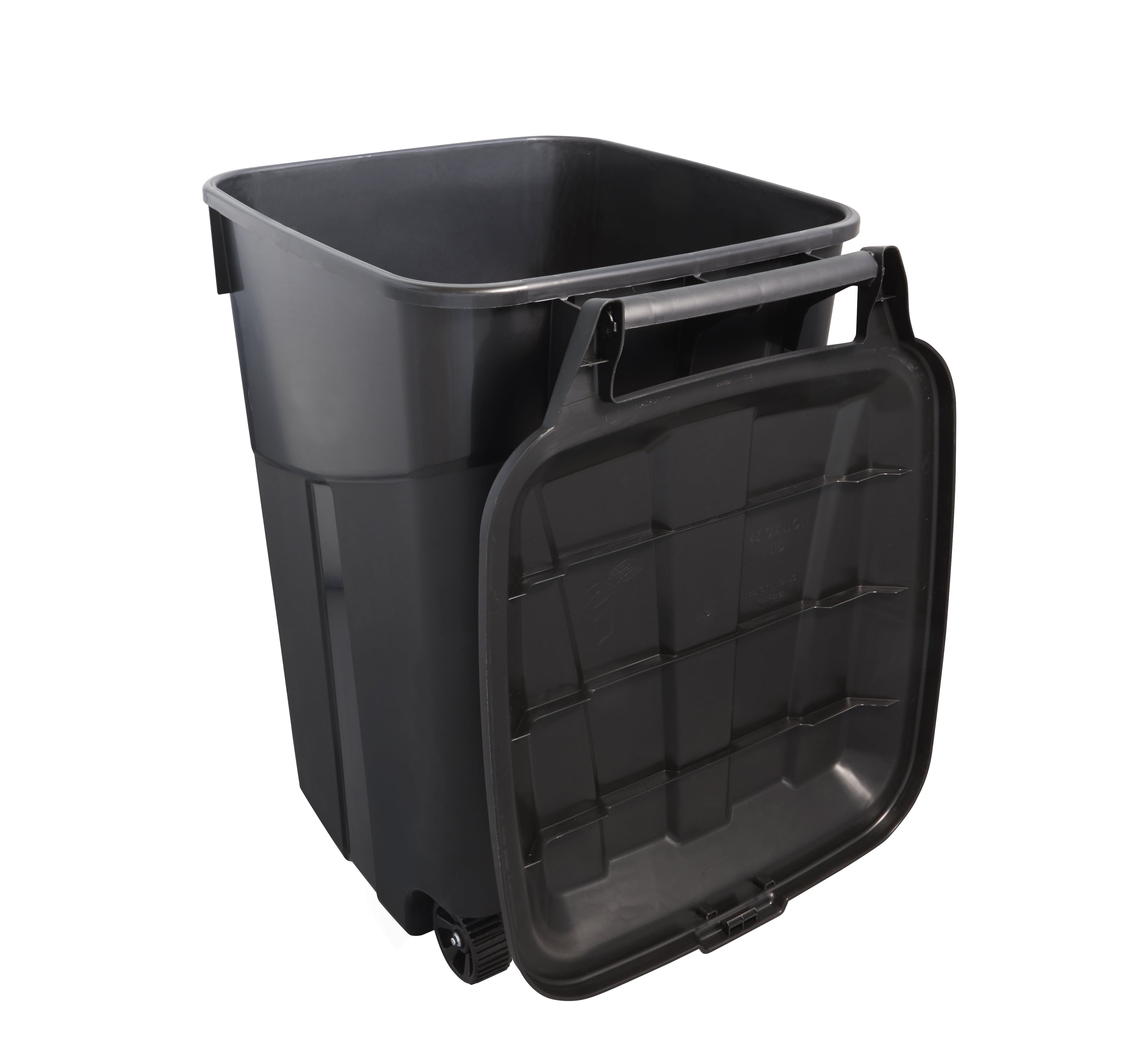 Hyper Tough 45 Gallon Wheeled Heavy Duty Plastic Garbage Can, Attached Lid, Black