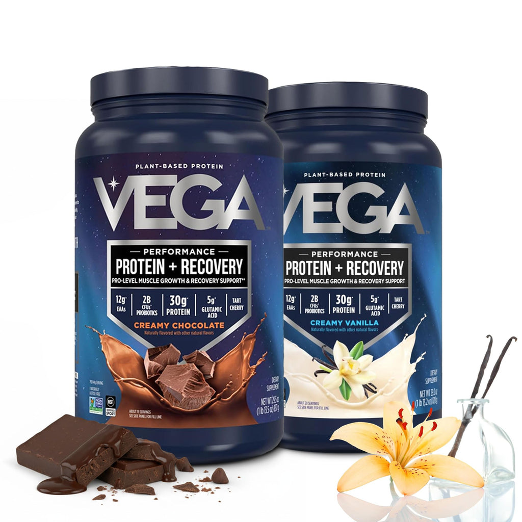 Vega Protein + Recovery, Chocolate – 30g Vegan Protein, Dairy & Gluten Free, Probiotics, NSF Certified, 4.4 lbs (45 Servings)