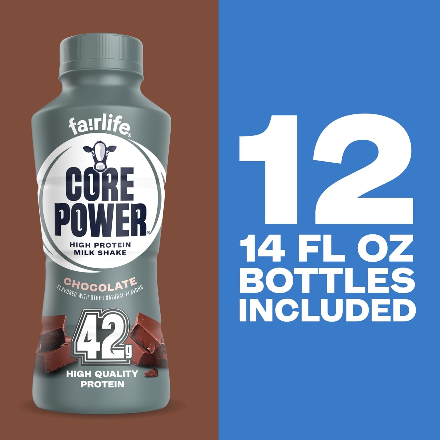 Core Power Elite High Protein Shake, Chocolate, 42g Bottle, 14oz, 12 Pack