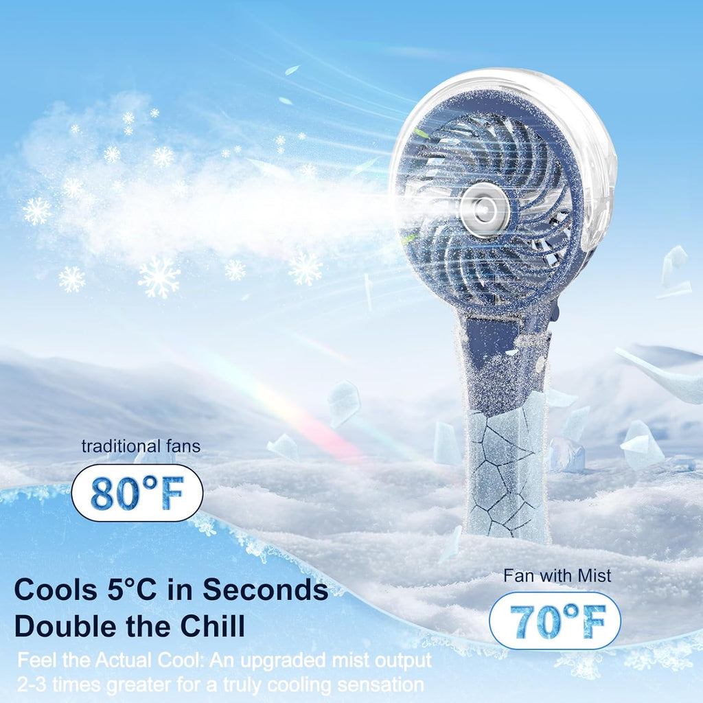 HandFan Upgraded Portable Handheld Misting Fan, Rechargeable Personal Mister Fan, Spray Water Mist Fans, Foldable Mini Cooling Hand Fans for Summer Beach Travel Concerts, Gifts for Women(Royal Blue)