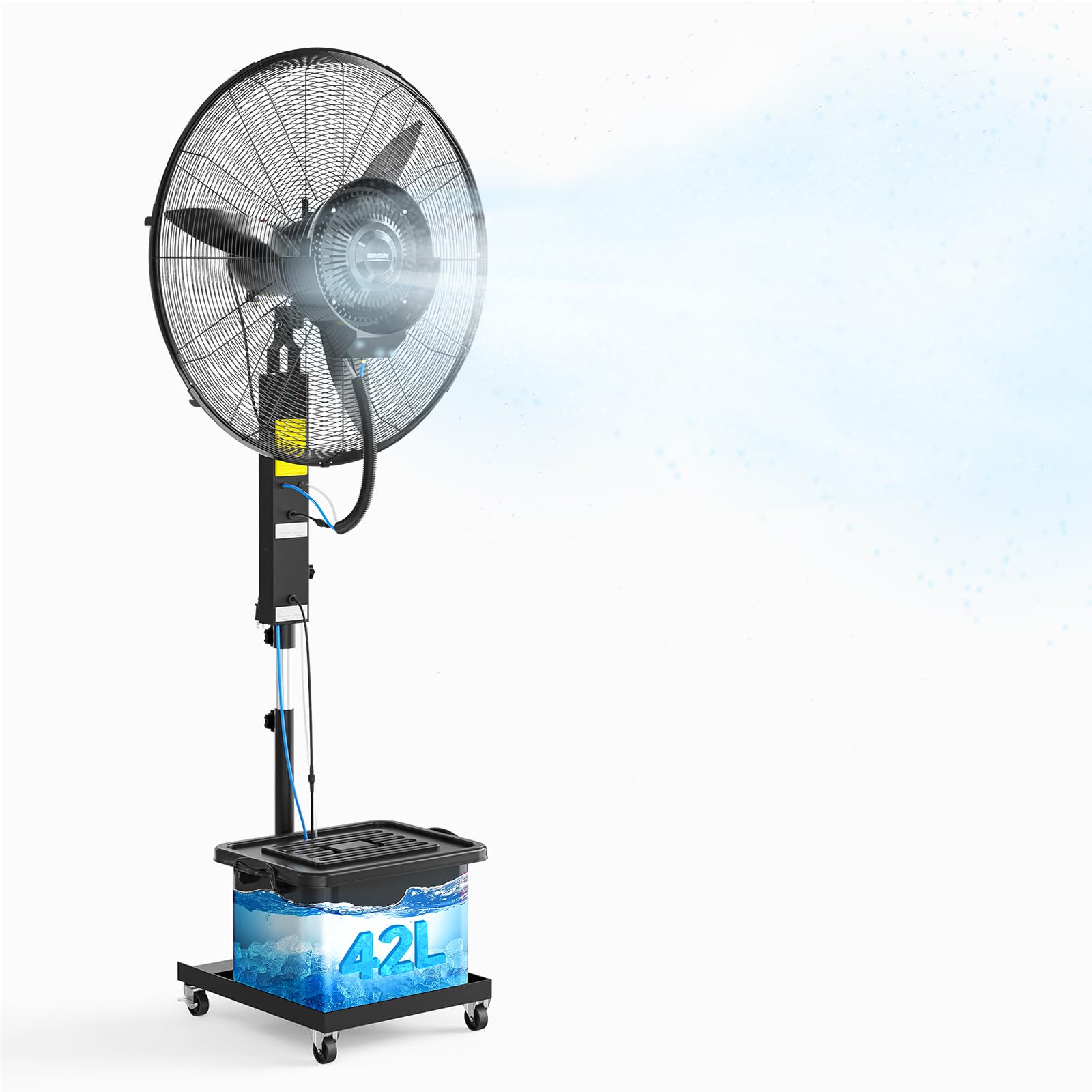 ROVSUN Max 6500CFM Misting Fan, 26Inch High Velocity Industrial Mister with 42L/11Gal Water Tank, 3 Speed Settings & Ajustable Mist Value, 60° Oscillation, For Outdoor Cooling, Patio, Barn, Greenhouse