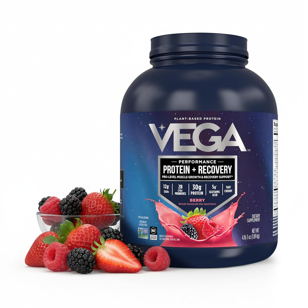 Vega Protein + Recovery, Chocolate – 30g Vegan Protein, Dairy & Gluten Free, Probiotics, NSF Certified, 4.4 lbs (45 Servings)