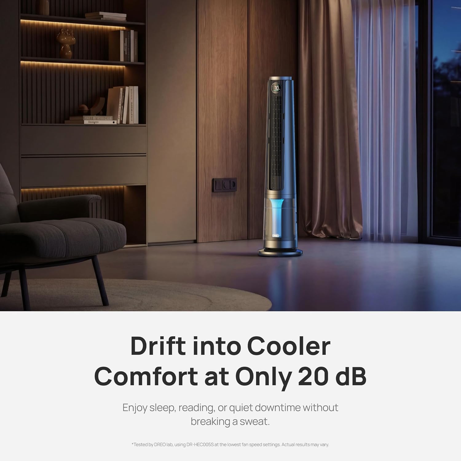 DREO TurboCool Misting Fan 765S, Fans that Blow Cold Air, 10°F Cooling, 34ft/s Fast Evaporative Air Cooler, 6L Tank, 20 dB Quiet DC Motor, 90° Tower Fan with 12 Speeds, 4 Modes for Home, Grey
