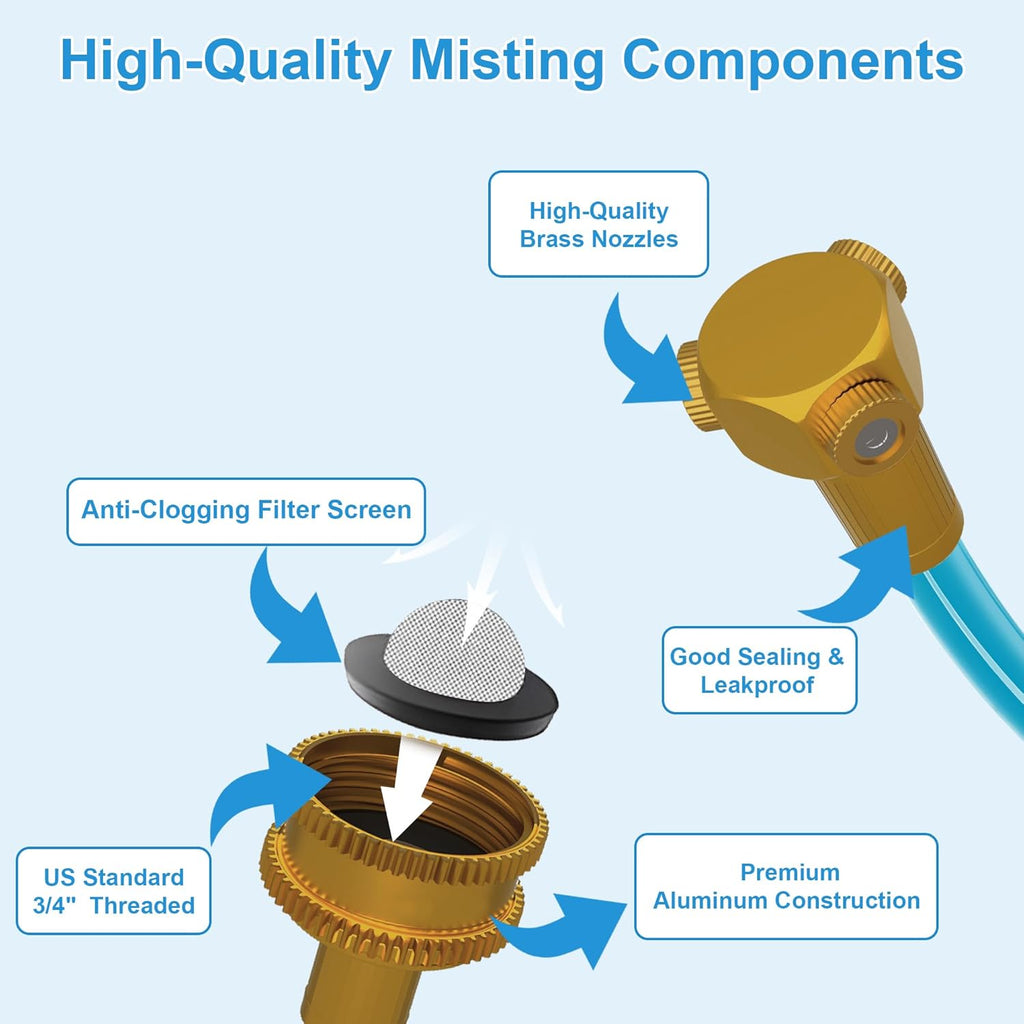 Standing Misters for Outside Patio, Outdoor Hose Misting Cooling System, Water Mister Hose Attachment for Garden, Bird Bath, Tanning, Portable Mist Sprinkler for Plants, Umbrella, Backyard, Dogs