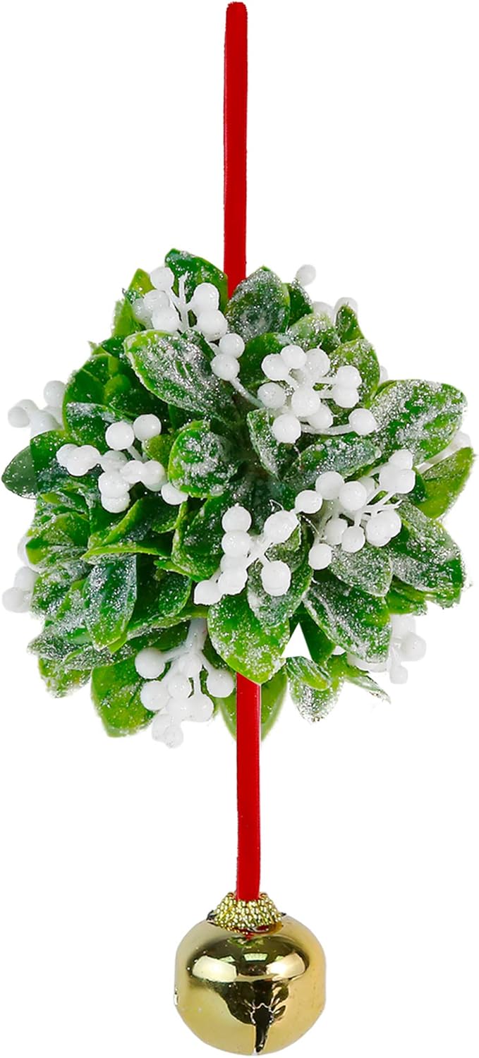 Ornativity Mistletoe Ball Christmas Ornament - Holiday Kissing Mistletoe Bell Hanging Kiss Decoration for Doorway Arch Ceiling Xmas Decor 10"