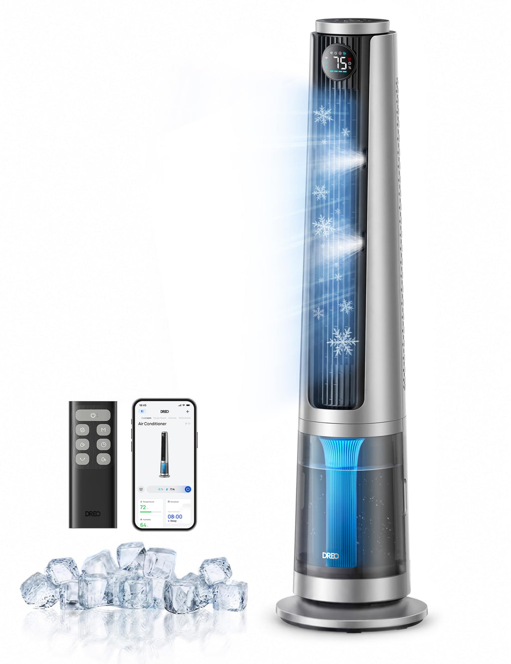DREO TurboCool Misting Fan 765S, Fans that Blow Cold Air, 10°F Cooling, 34ft/s Fast Evaporative Air Cooler, 6L Tank, 20 dB Quiet DC Motor, 90° Tower Fan with 12 Speeds, 4 Modes for Home, Grey