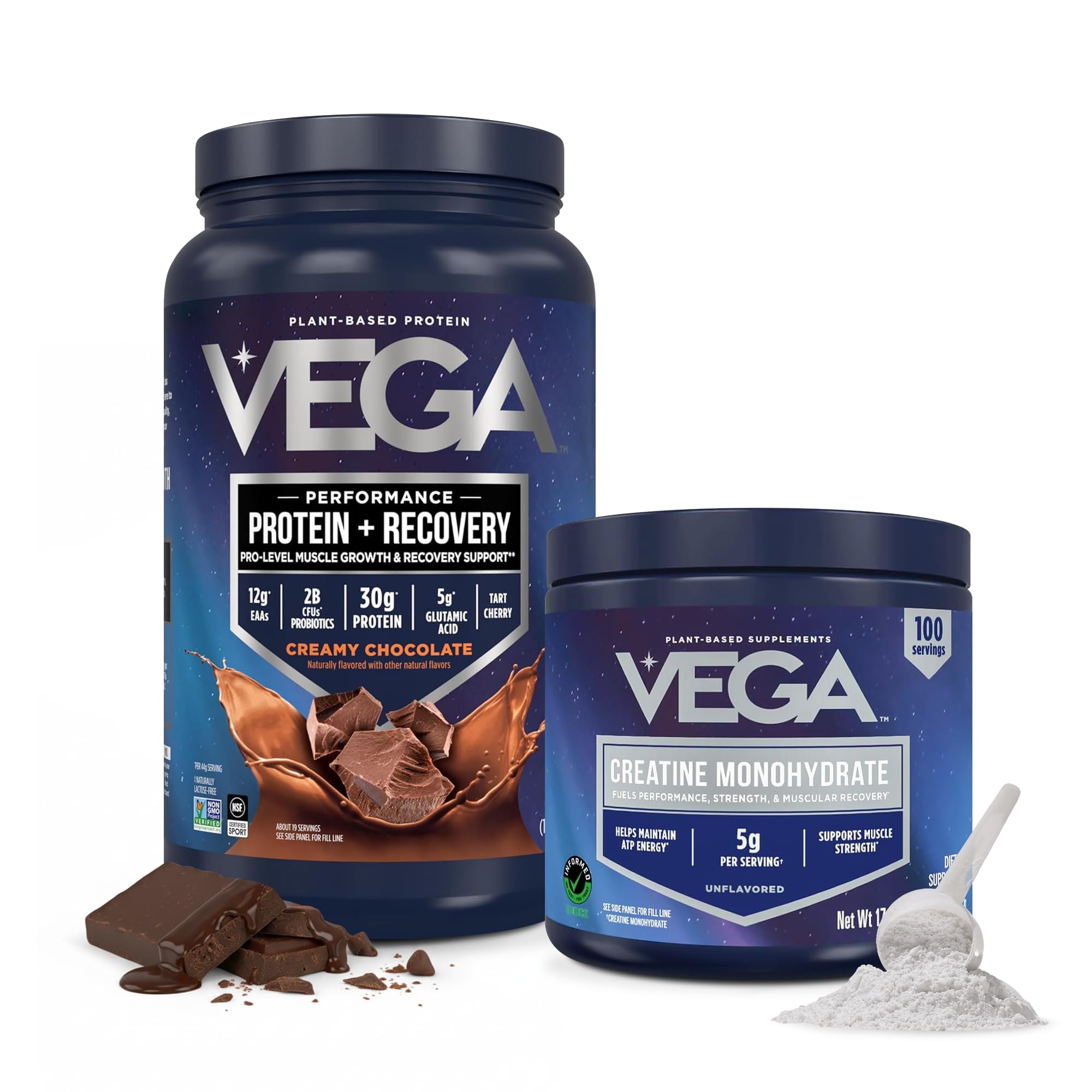 Vega Protein + Recovery, Chocolate – 30g Vegan Protein, Dairy & Gluten Free, Probiotics, NSF Certified, 4.4 lbs (45 Servings)