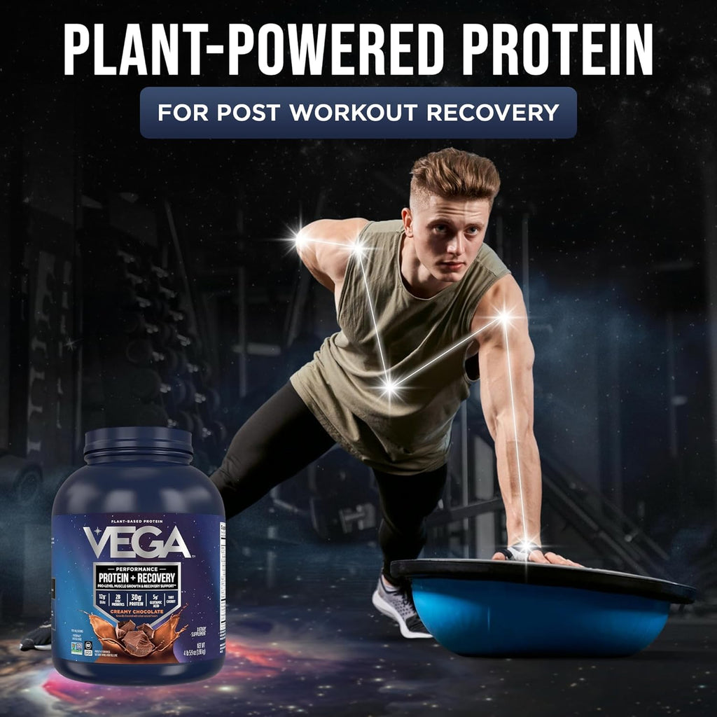 Vega Protein + Recovery, Chocolate – 30g Vegan Protein, Dairy & Gluten Free, Probiotics, NSF Certified, 4.4 lbs (45 Servings)