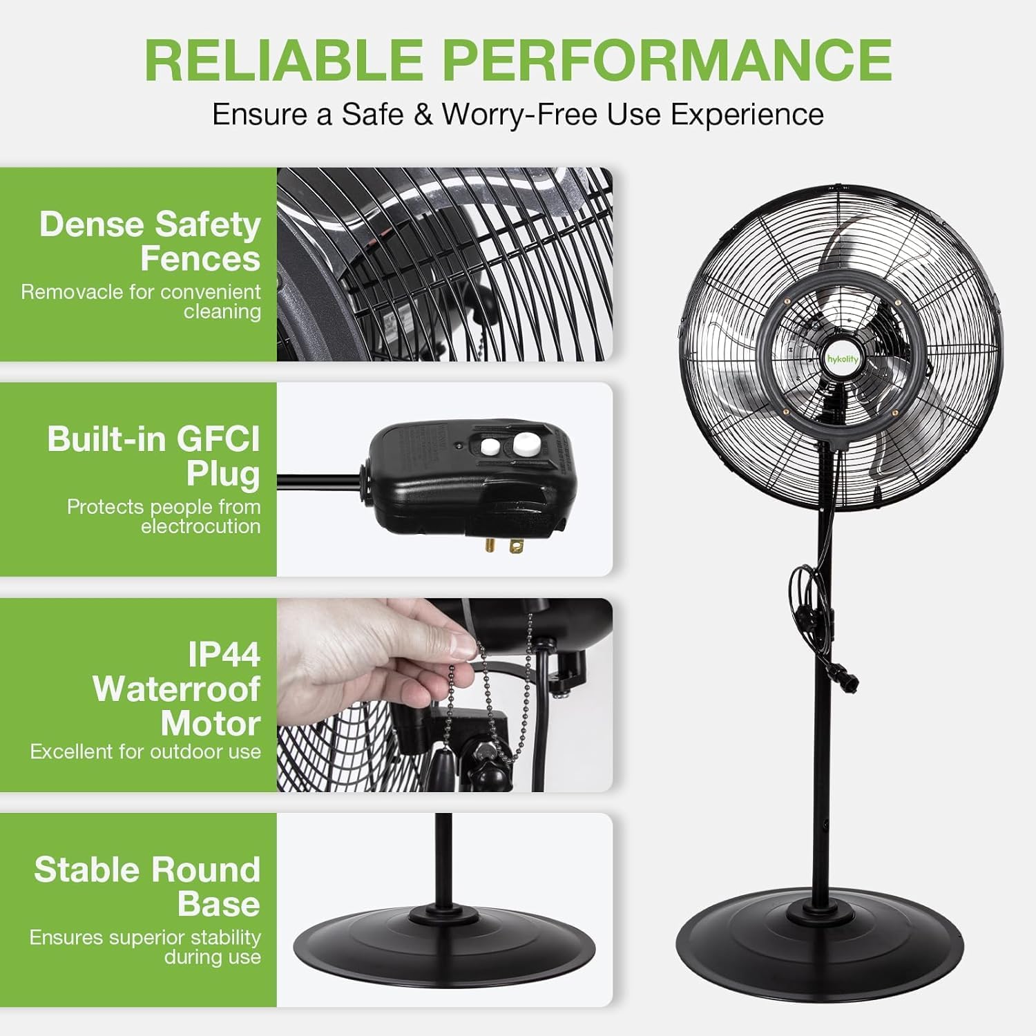 hykolity 20" Outdoor Pedestal Oscillating Misting Fan, High-Velocity Patio Misting Fan with 3-Speed for Outside, Waterproof Tilting Fan with Mists for Outdoor Cooling