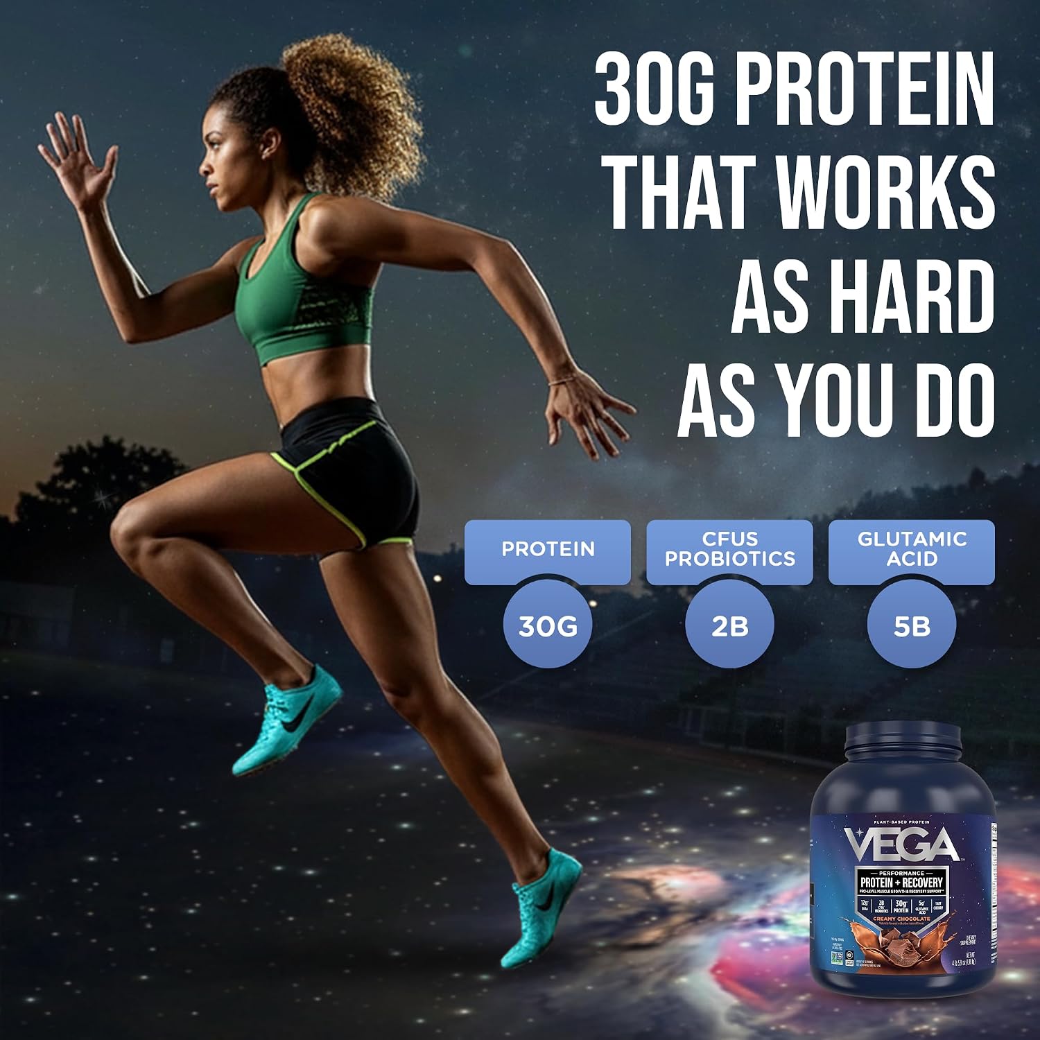 Vega Protein + Recovery, Chocolate – 30g Vegan Protein, Dairy & Gluten Free, Probiotics, NSF Certified, 4.4 lbs (45 Servings)