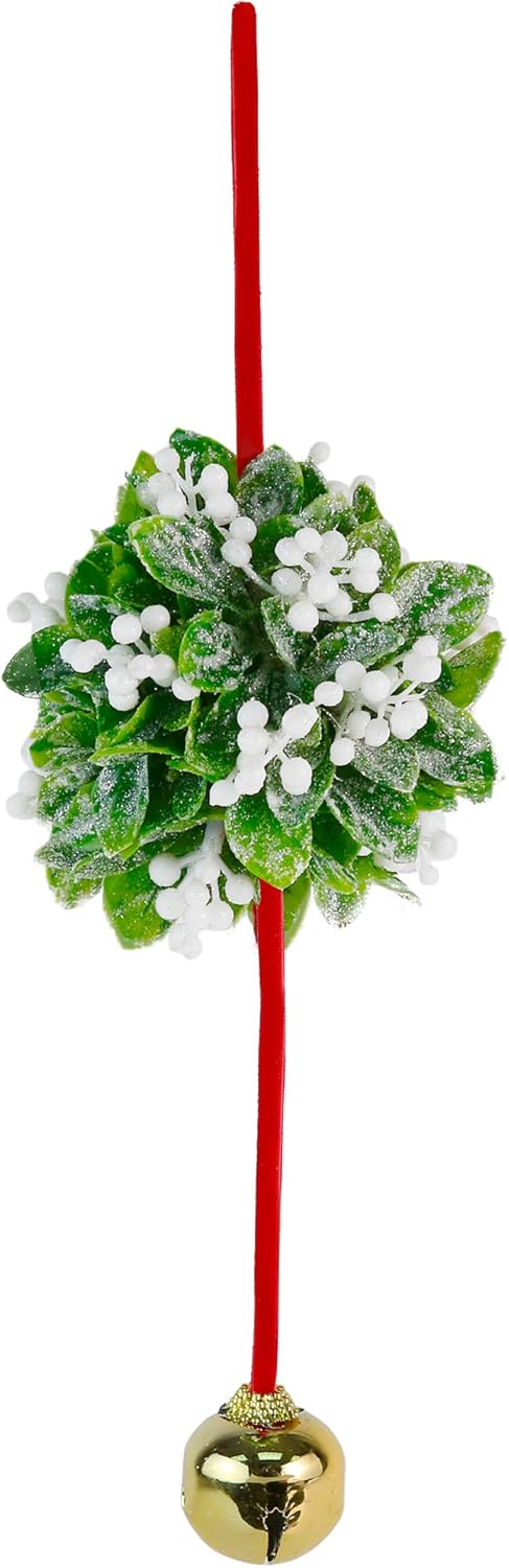 Ornativity Mistletoe Ball Christmas Ornament - Holiday Kissing Mistletoe Bell Hanging Kiss Decoration for Doorway Arch Ceiling Xmas Decor 10"