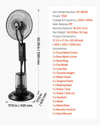 VEVOR Misting Fan, 3 Wind Speeds Misting Standing Fan, Mister Cooling Fans with 0.79 gal Water Tank, Remote & Panel Control, Water Cooling Fans for Indoor, Outdoor, Garage, Patio, Living Room, 3 Modes