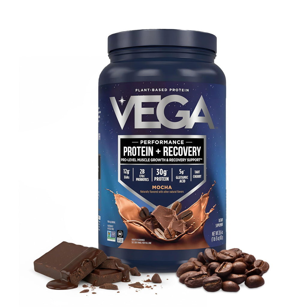 Vega Protein + Recovery, Chocolate – 30g Vegan Protein, Dairy & Gluten Free, Probiotics, NSF Certified, 4.4 lbs (45 Servings)