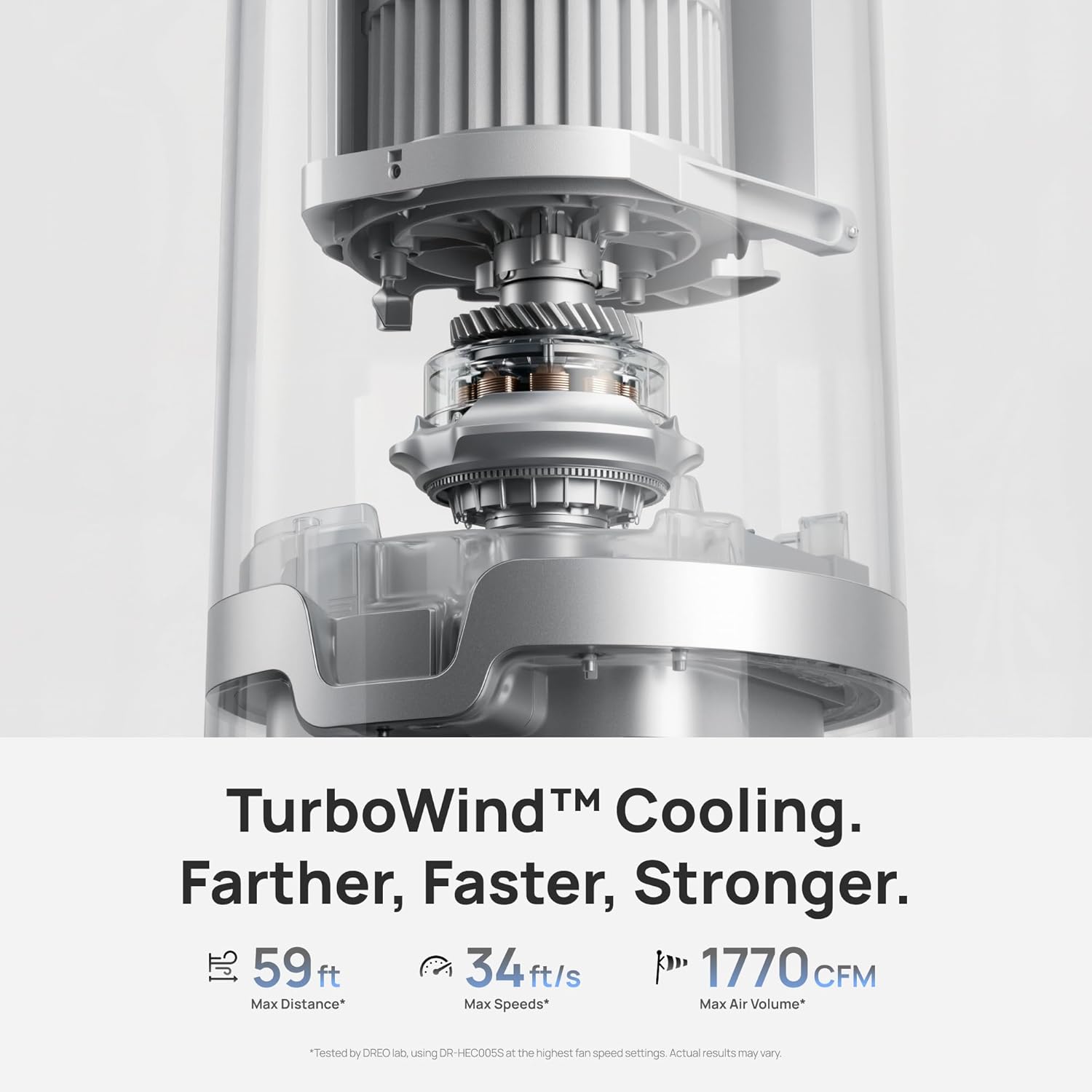 DREO TurboCool Misting Fan 765S, Fans that Blow Cold Air, 10°F Cooling, 34ft/s Fast Evaporative Air Cooler, 6L Tank, 20 dB Quiet DC Motor, 90° Tower Fan with 12 Speeds, 4 Modes for Home, Grey