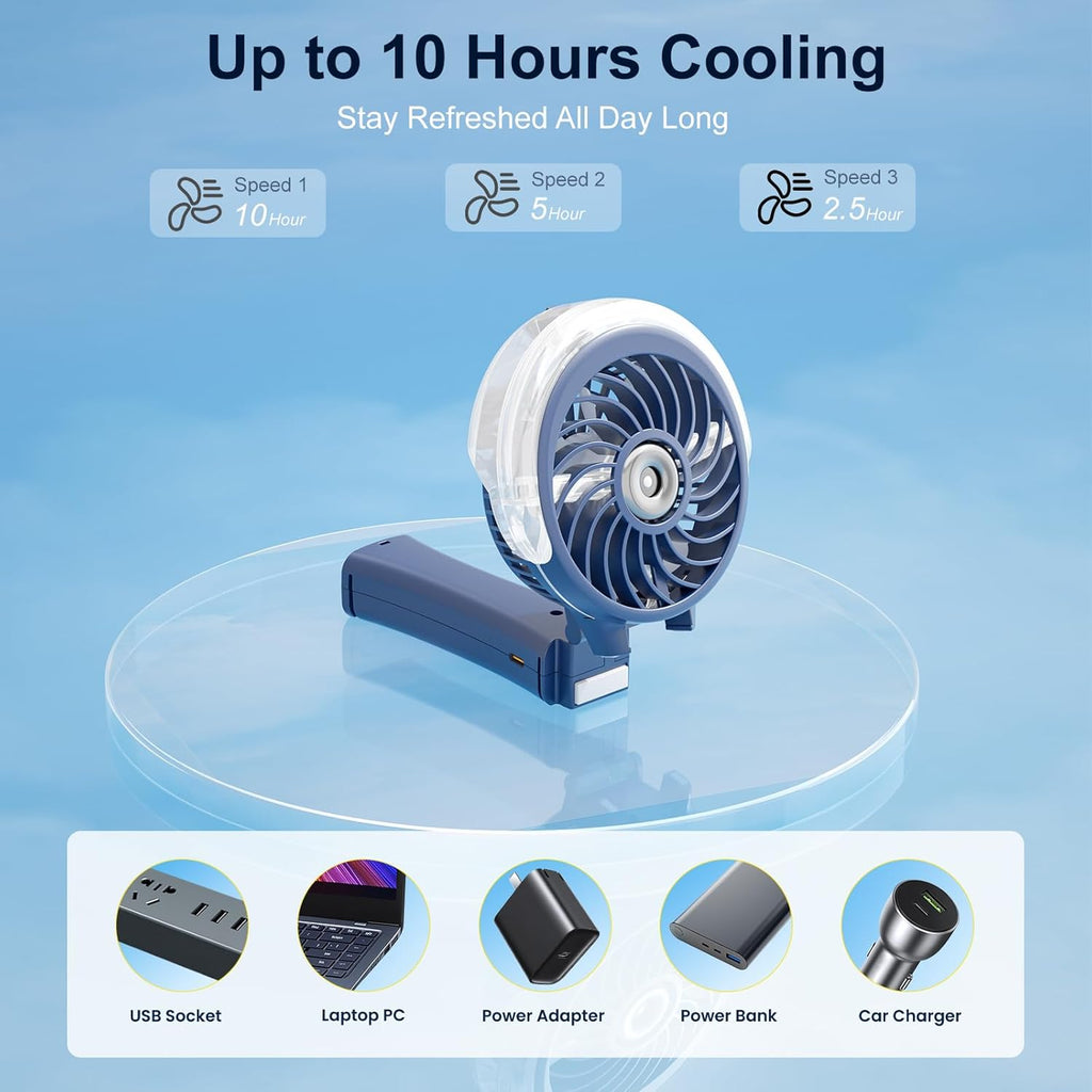HandFan Upgraded Portable Handheld Misting Fan, Rechargeable Personal Mister Fan, Spray Water Mist Fans, Foldable Mini Cooling Hand Fans for Summer Beach Travel Concerts, Gifts for Women(Royal Blue)