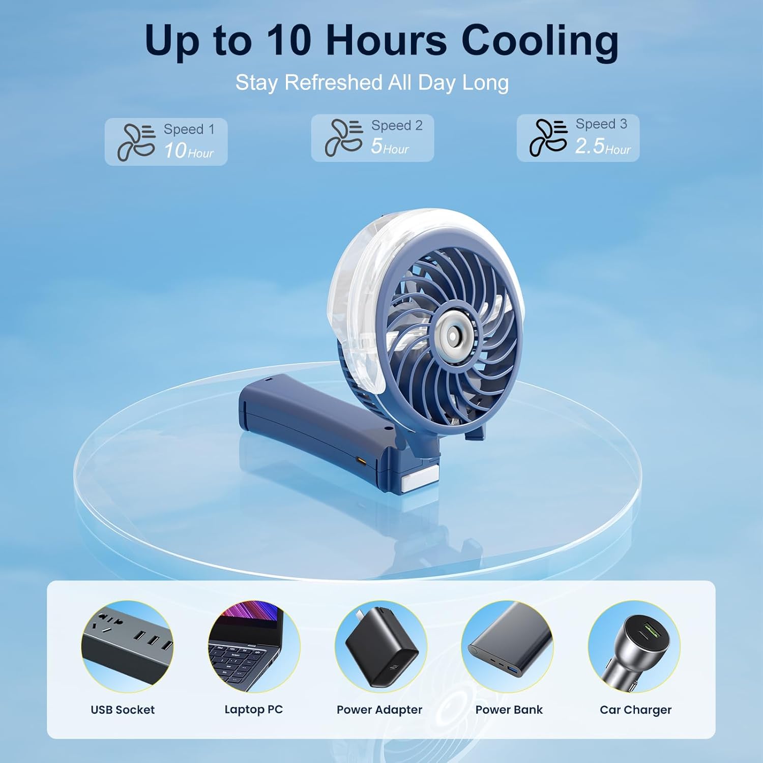 HandFan Upgraded Portable Handheld Misting Fan, Rechargeable Personal Mister Fan, Spray Water Mist Fans, Foldable Mini Cooling Hand Fans for Summer Beach Travel Concerts, Gifts for Women(Royal Blue)