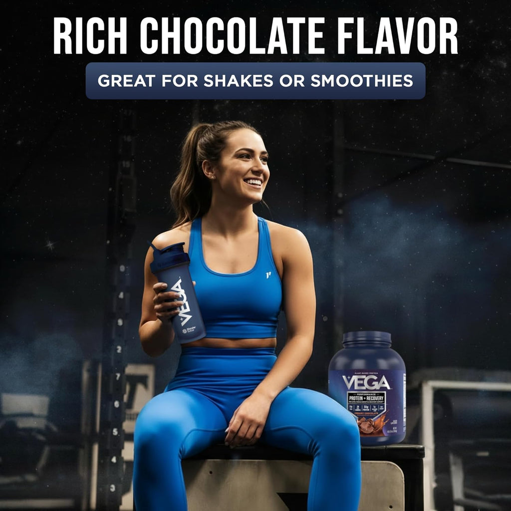 Vega Protein + Recovery, Chocolate – 30g Vegan Protein, Dairy & Gluten Free, Probiotics, NSF Certified, 4.4 lbs (45 Servings)