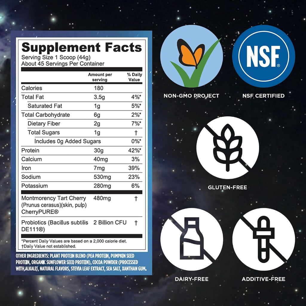 Vega Protein + Recovery, Chocolate – 30g Vegan Protein, Dairy & Gluten Free, Probiotics, NSF Certified, 4.4 lbs (45 Servings)