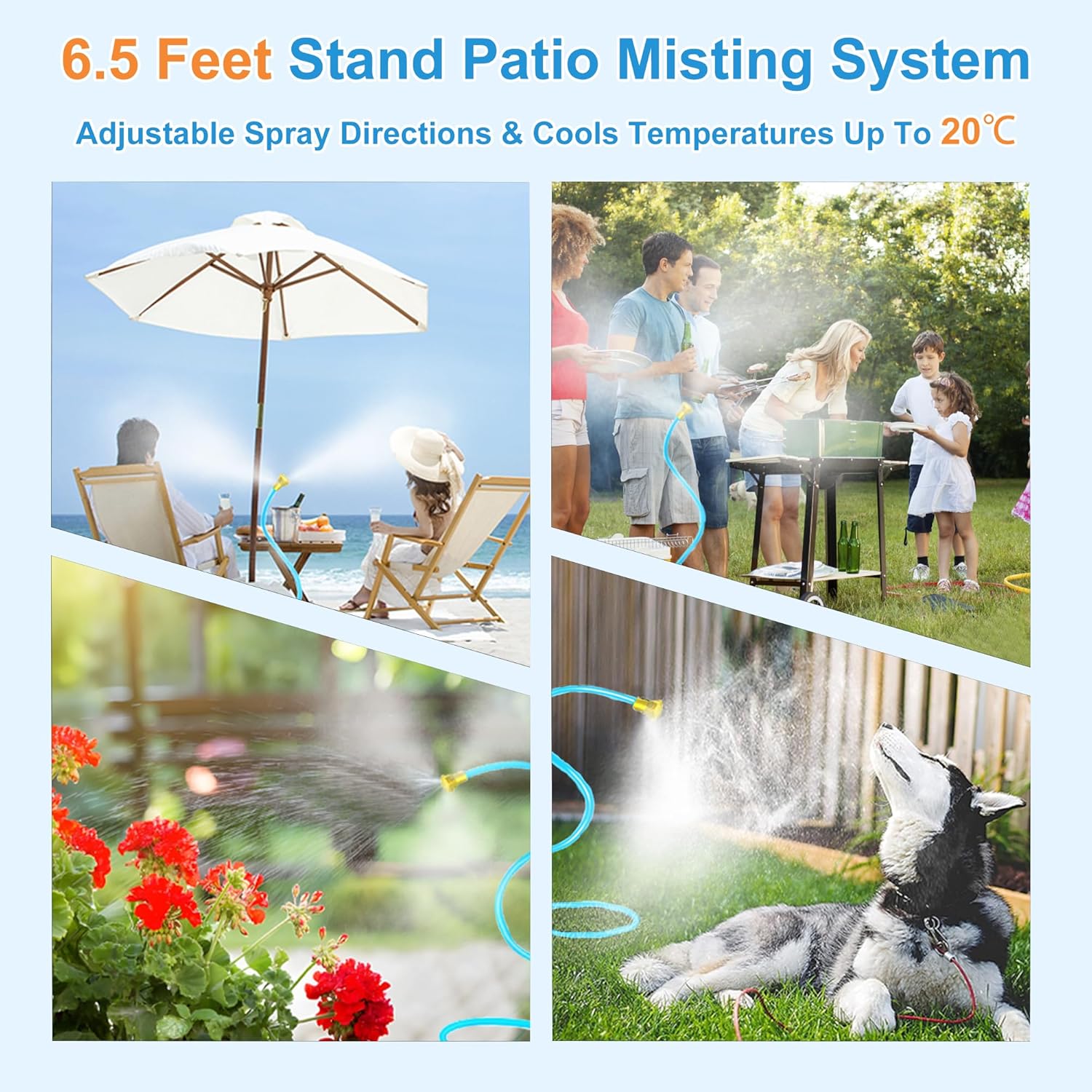Standing Misters for Outside Patio, Outdoor Hose Misting Cooling System, Water Mister Hose Attachment for Garden, Bird Bath, Tanning, Portable Mist Sprinkler for Plants, Umbrella, Backyard, Dogs