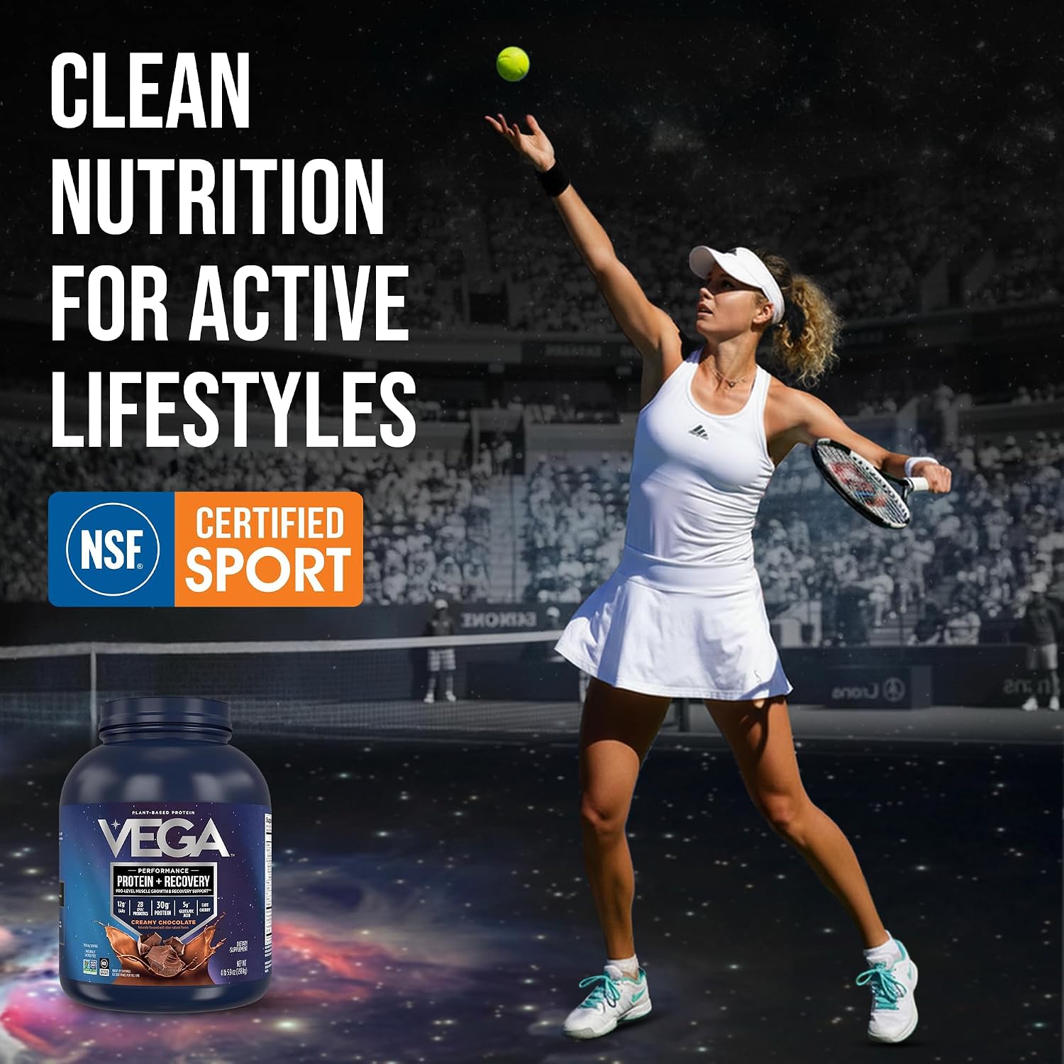Vega Protein + Recovery, Chocolate – 30g Vegan Protein, Dairy & Gluten Free, Probiotics, NSF Certified, 4.4 lbs (45 Servings)