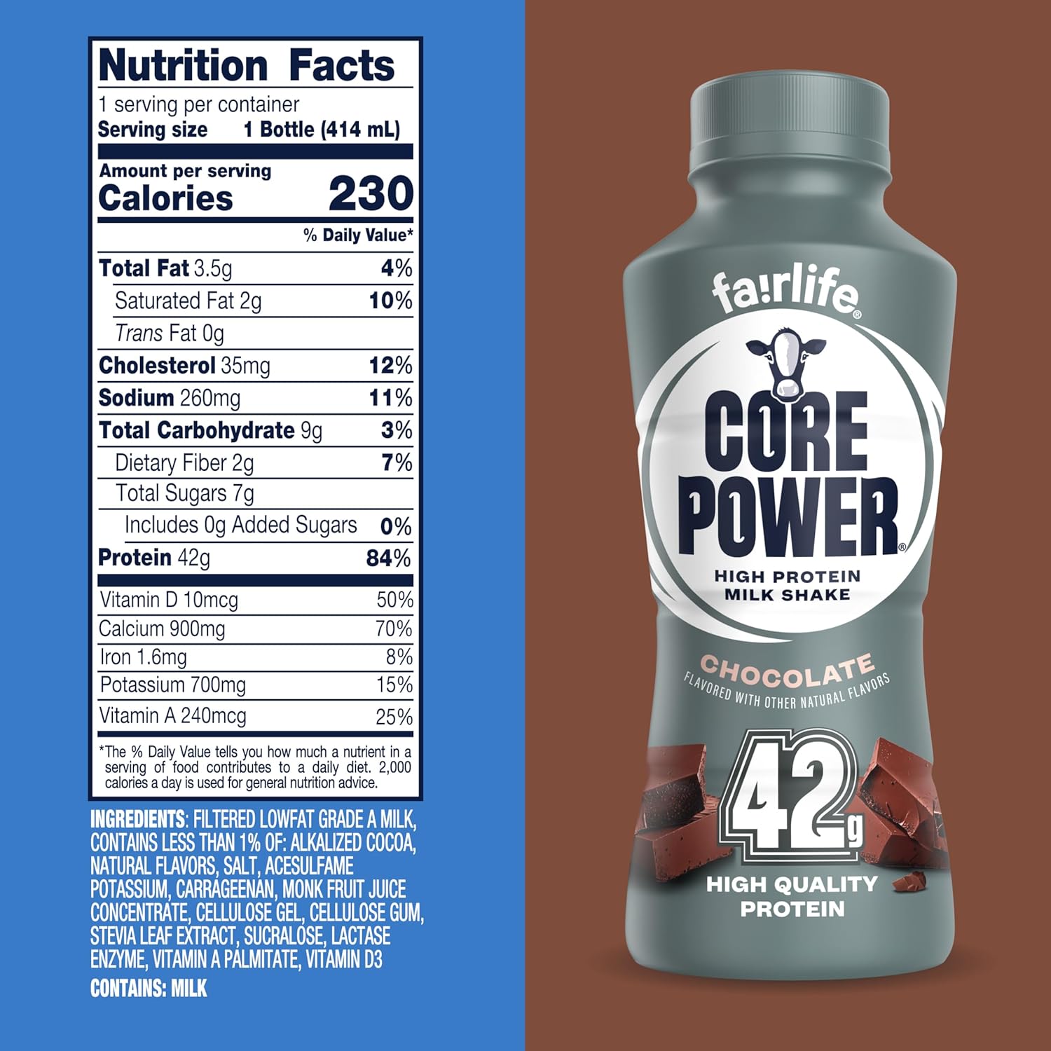 Core Power Elite High Protein Shake, Chocolate, 42g Bottle, 14oz, 12 Pack