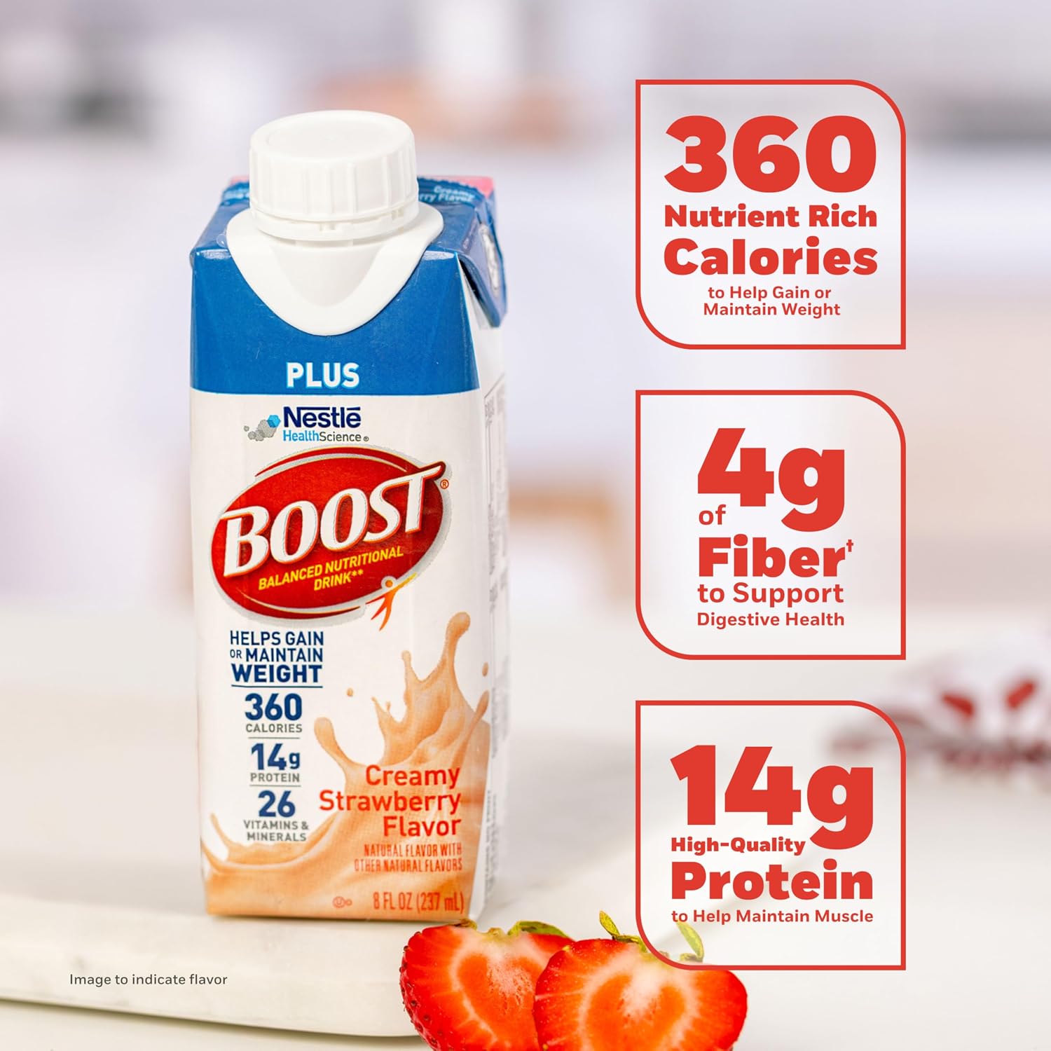 BOOST Plus Nutritional Drink, Creamy Strawberry, 8 Fl Oz (Pack of 24)