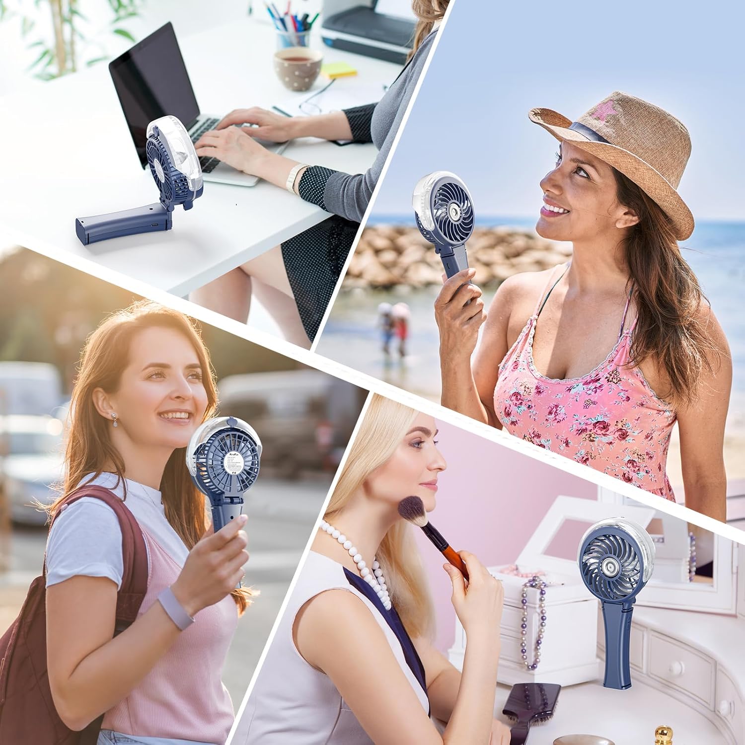 HandFan Upgraded Portable Handheld Misting Fan, Rechargeable Personal Mister Fan, Spray Water Mist Fans, Foldable Mini Cooling Hand Fans for Summer Beach Travel Concerts, Gifts for Women(Royal Blue)