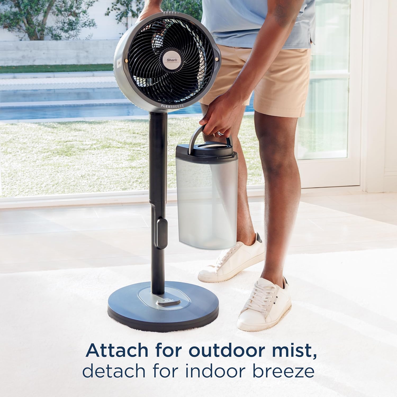 Shark FlexBreeze Pro Mist Fan, Indoor & Outdoor Oscillating Cooling Fan with Misting for Home & Patio, Floor & Tabletop, Portable Cordless & Corded, 24Hr Battery, Remote, White, FA302WH​