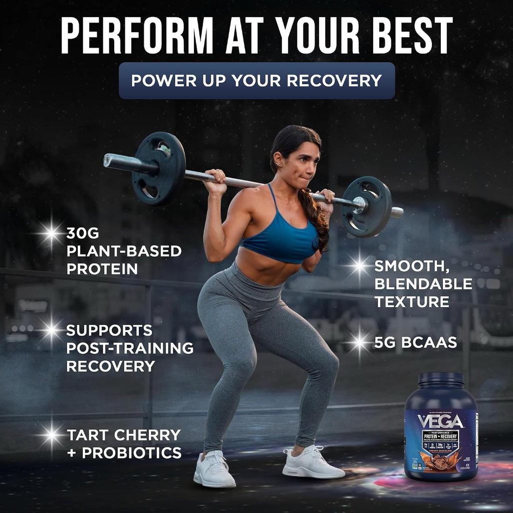 Vega Protein + Recovery, Chocolate – 30g Vegan Protein, Dairy & Gluten Free, Probiotics, NSF Certified, 4.4 lbs (45 Servings)
