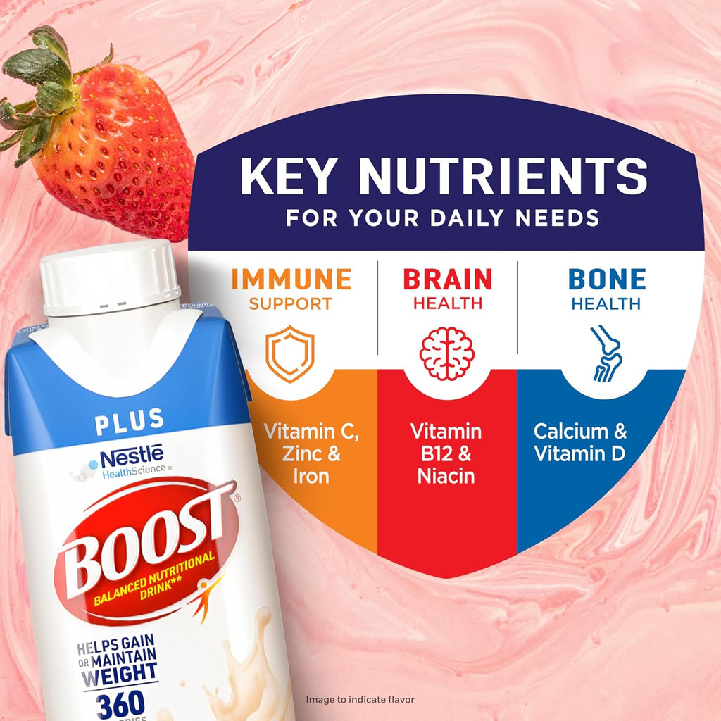BOOST Plus Nutritional Drink, Creamy Strawberry, 8 Fl Oz (Pack of 24)