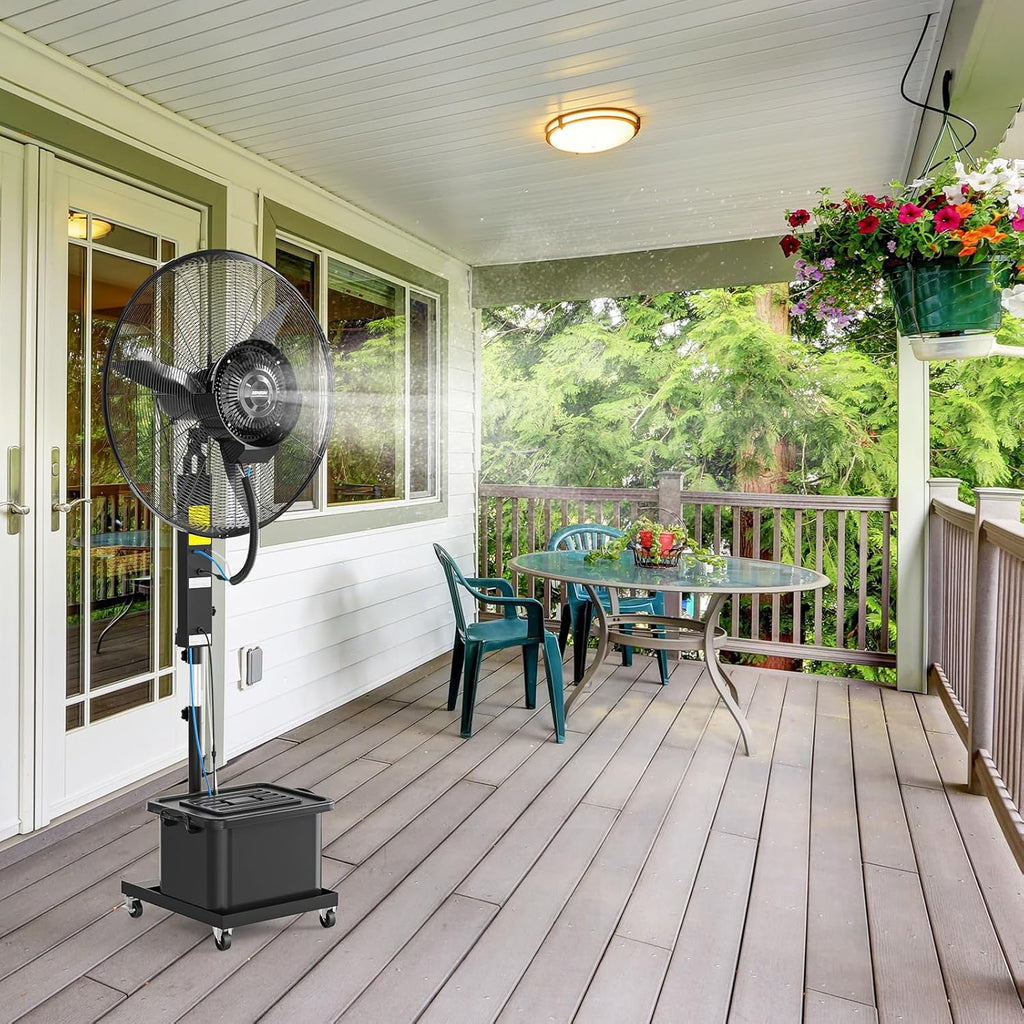 ROVSUN Max 6500CFM Misting Fan, 26Inch High Velocity Industrial Mister with 42L/11Gal Water Tank, 3 Speed Settings & Ajustable Mist Value, 60° Oscillation, For Outdoor Cooling, Patio, Barn, Greenhouse