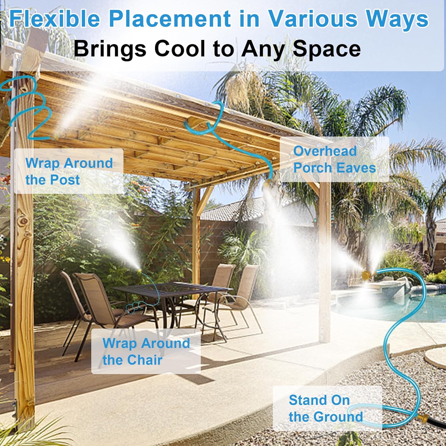 Standing Misters for Outside Patio, Outdoor Hose Misting Cooling System, Water Mister Hose Attachment for Garden, Bird Bath, Tanning, Portable Mist Sprinkler for Plants, Umbrella, Backyard, Dogs