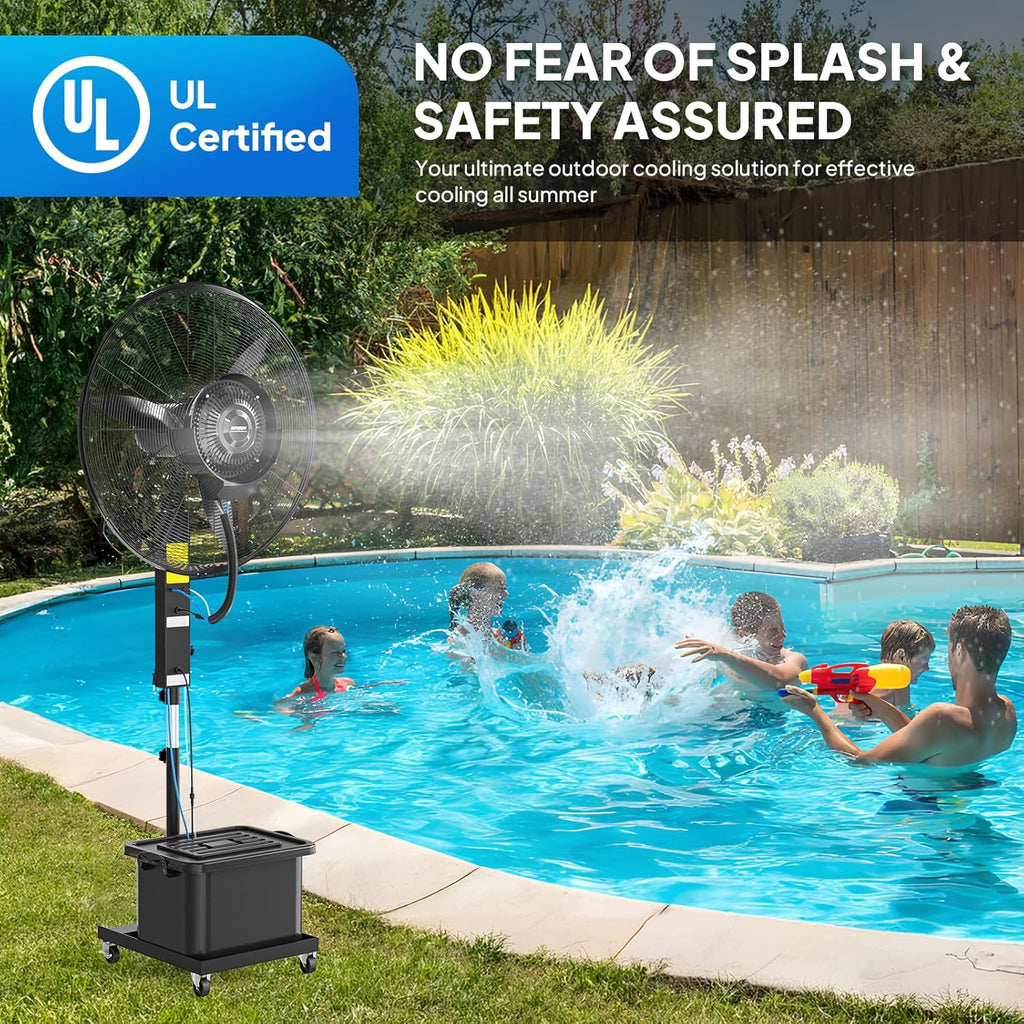 ROVSUN Max 6500CFM Misting Fan, 26Inch High Velocity Industrial Mister with 42L/11Gal Water Tank, 3 Speed Settings & Ajustable Mist Value, 60° Oscillation, For Outdoor Cooling, Patio, Barn, Greenhouse
