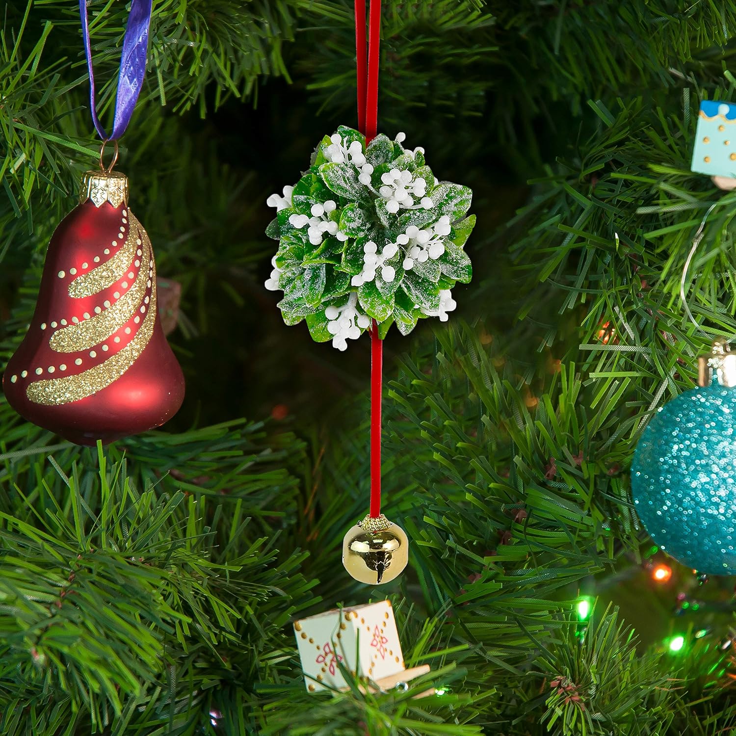 Ornativity Mistletoe Ball Christmas Ornament - Holiday Kissing Mistletoe Bell Hanging Kiss Decoration for Doorway Arch Ceiling Xmas Decor 10"