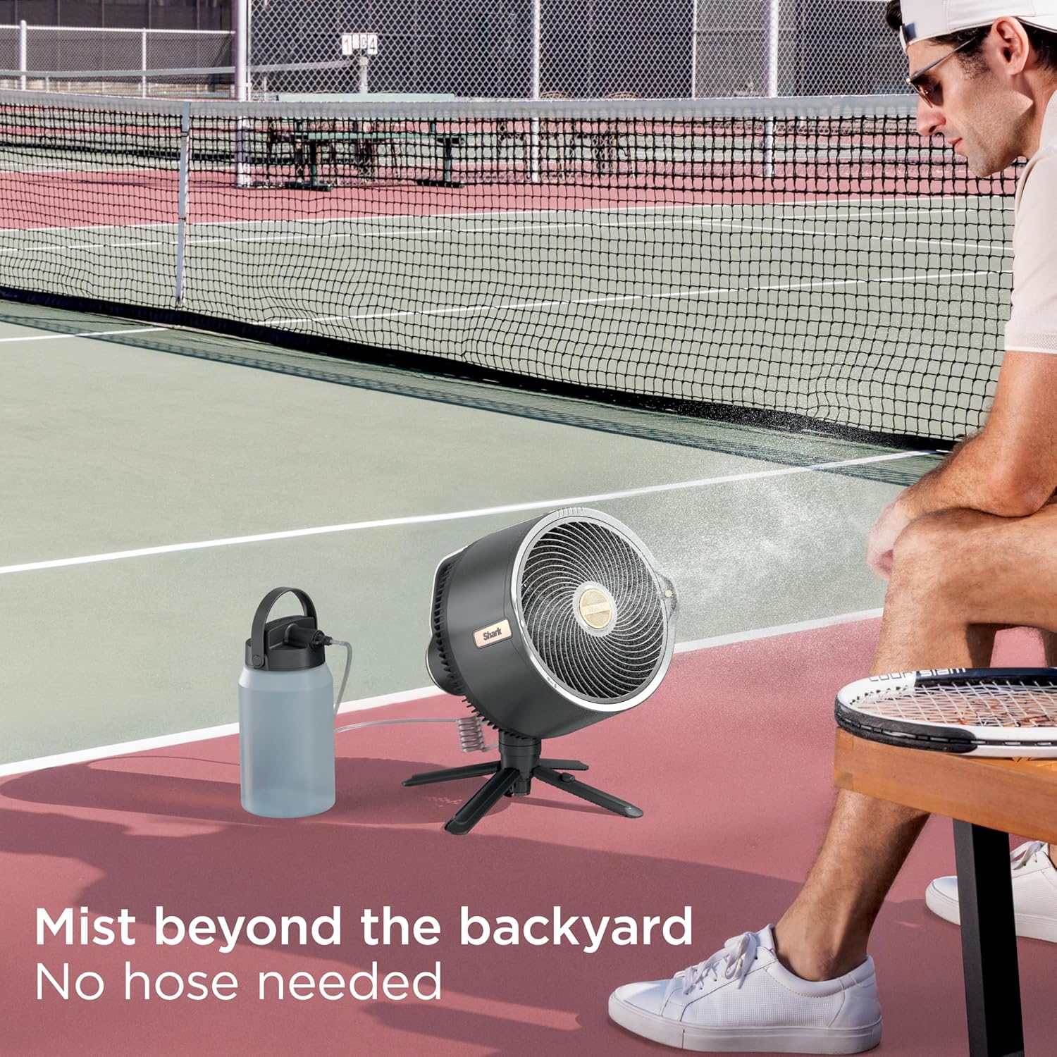 Shark FlexBreeze Pro Mist Fan, Indoor & Outdoor Oscillating Cooling Fan with Misting for Home & Patio, Floor & Tabletop, Portable Cordless & Corded, 24Hr Battery, Remote, White, FA302WH​