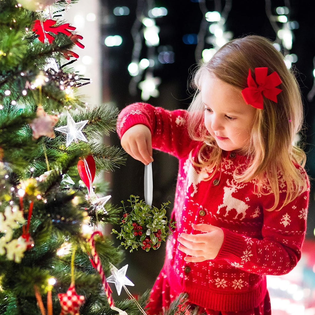 Ornativity Mistletoe Glitter Hanging Ornament - Christmas Mistletoe Kissing Ball with Red Berries Holiday Kiss Xmas Decoration for Doorway Arch Light Fixture 5"